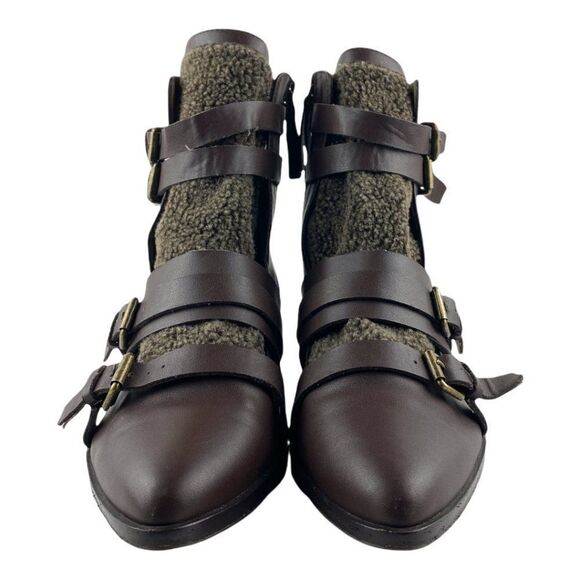 JOE'S JEANS Women's Brown Strappy Ankle Boots with Fur Tongue Side Zip US 6 - Picture 2 of 14